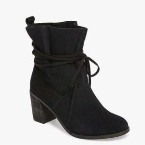 TOMS Mila Wraparound Black Leather Suede Heeled Boots - Women’s 8